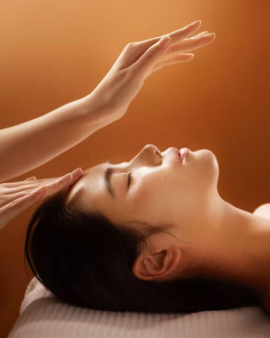 A guest enjoying a gentle facial treatment