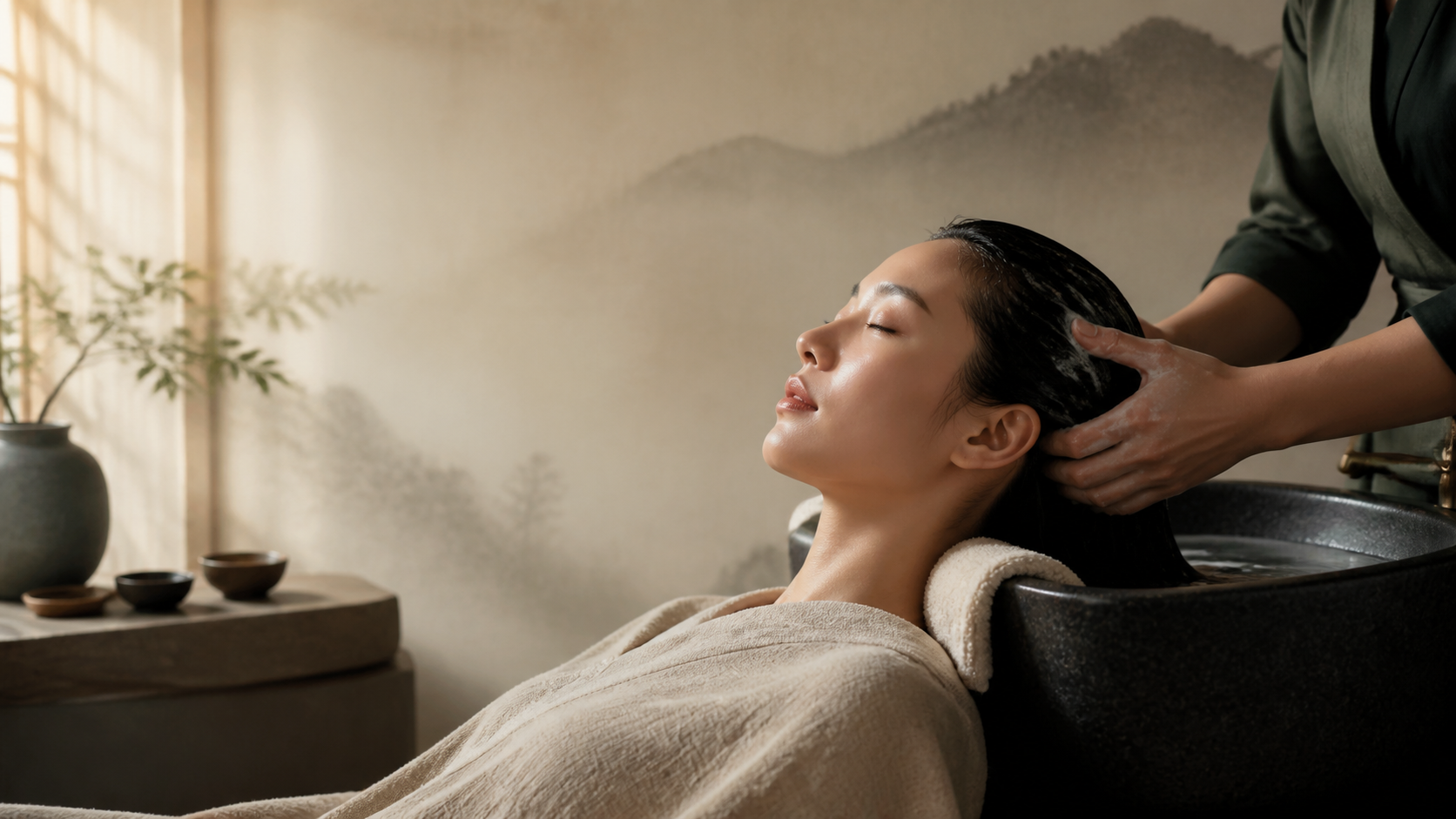 A guest receiving a relaxing head spa treatment